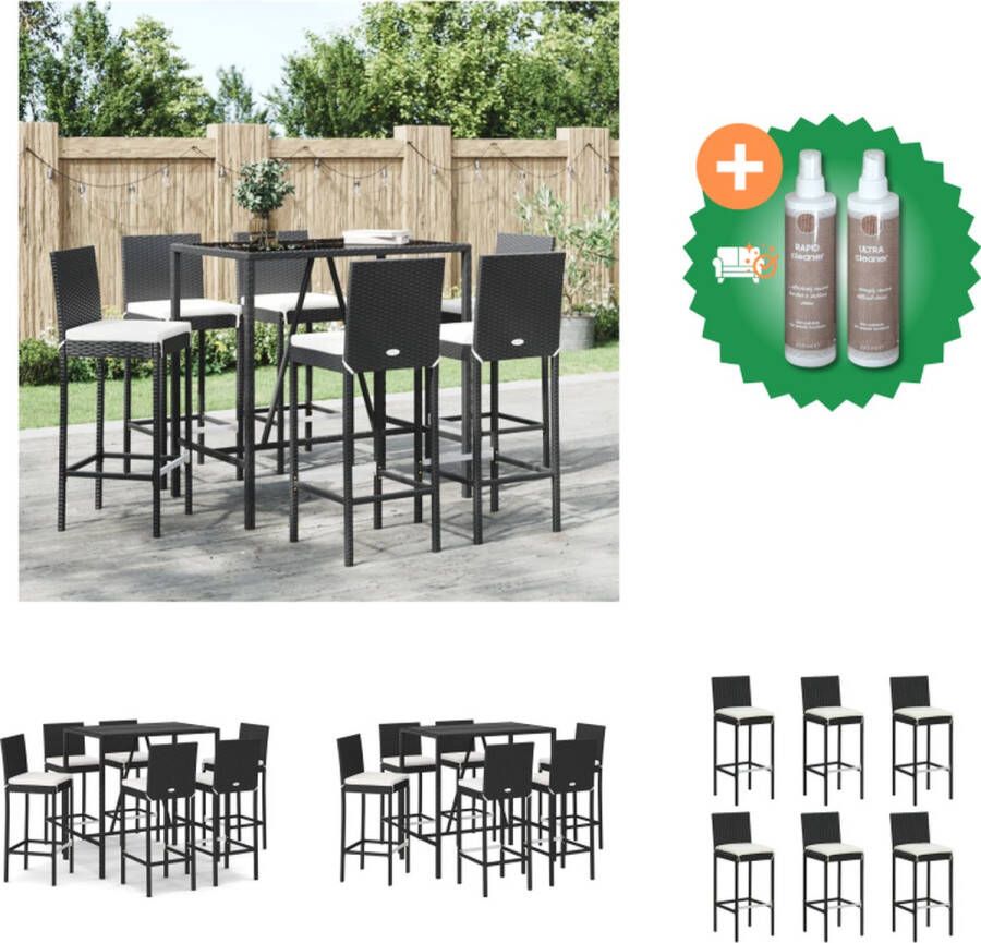 VidaXL Tuinbarset PE-rattan Zwart 110x70x110 cm Incl 6 barkrukken Incl kussens Tuinset Inclusief Onderhoudsset