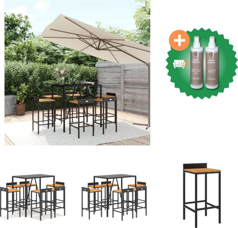 VidaXL Tuinbarset PE-rattan Zwarte bartafel met 6 barkrukken Tuinset Inclusief Onderhoudsset