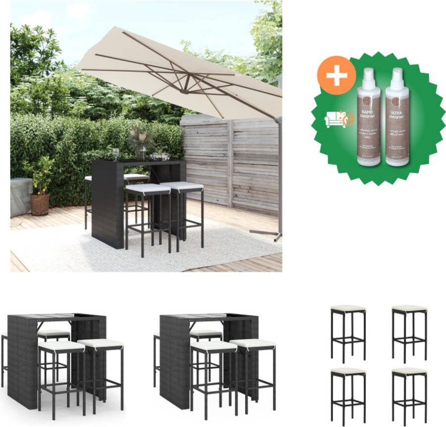 VidaXL Tuinbarset Zwart PE-rattan 105 x 80 x 110 cm Gehard glazen tafelblad Incl 4 barkrukken Tuinset Inclusief Onderhoudsset