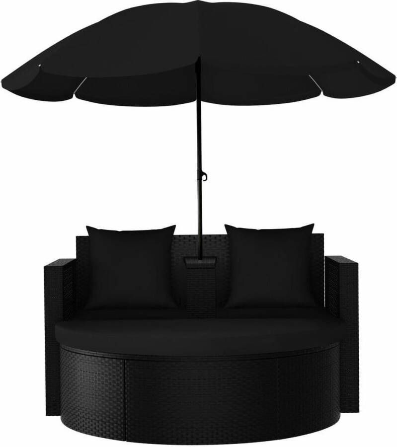 VidaXL -Tuinbed-met-parasol-poly-rattan-zwart