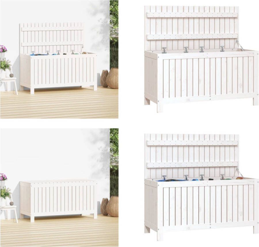 VidaXL Tuinbox 115x49x60 cm massief grenenhout wit Tuinbox Tuinboxen Opbergbox Tuinopbergbox