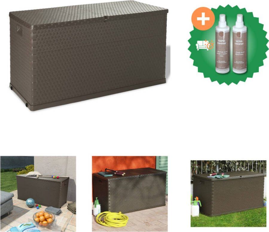 VidaXL Tuinbox 120x56x63 cm polypropeen rattan bruin Opberger Inclusief Onderhoudsset