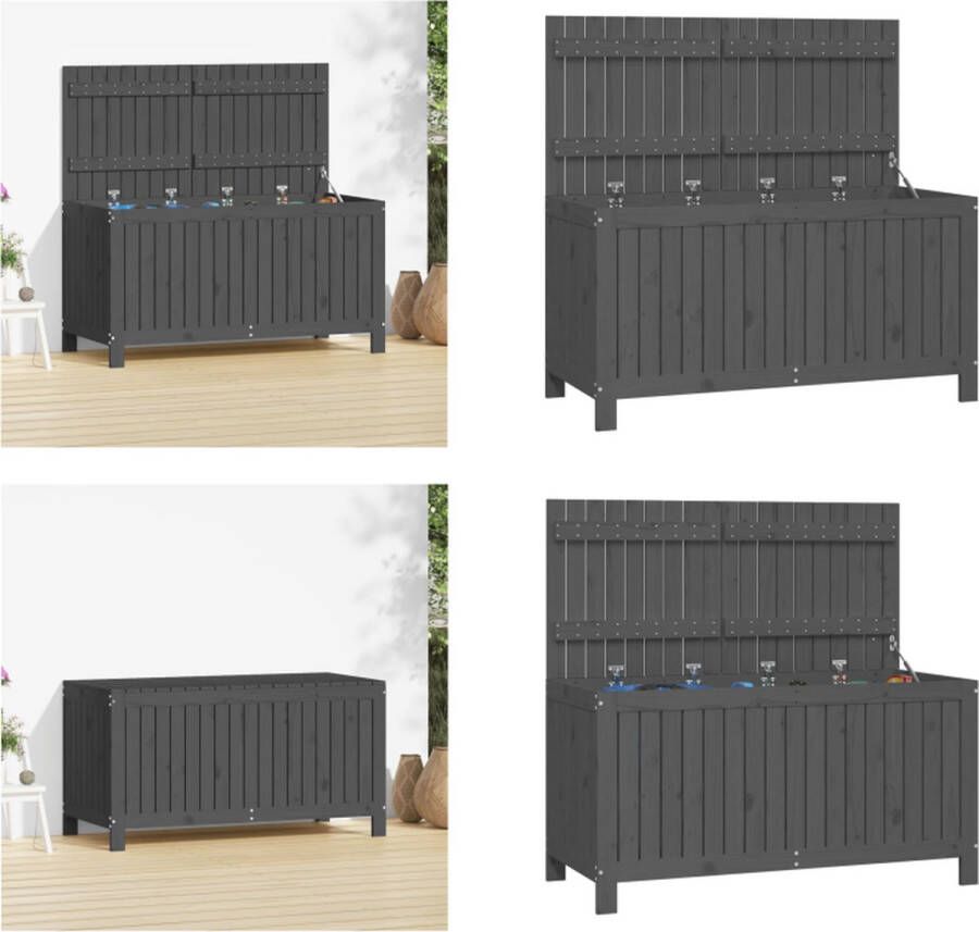 VidaXL Tuinbox 121x55x64 cm massief grenenhout grijs Tuinbox Tuinboxen Opbergbox Tuinopbergbox