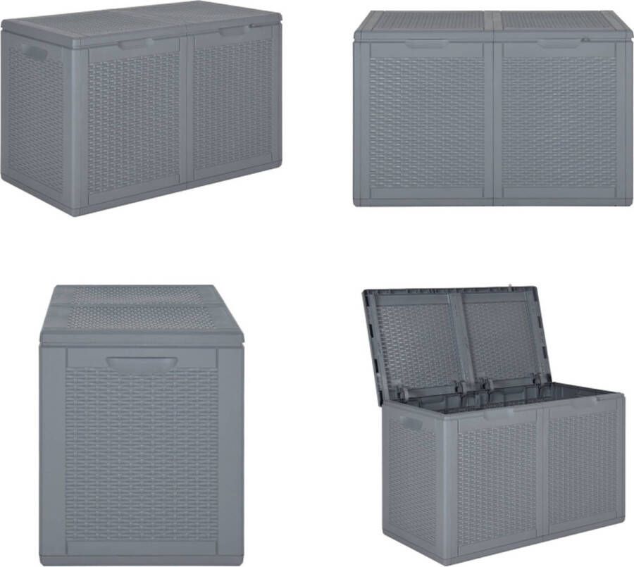 VidaXL Tuinbox 180 L PP rattan grijs Tuinbox Tuinboxen Opbergbox Tuinopbergbox