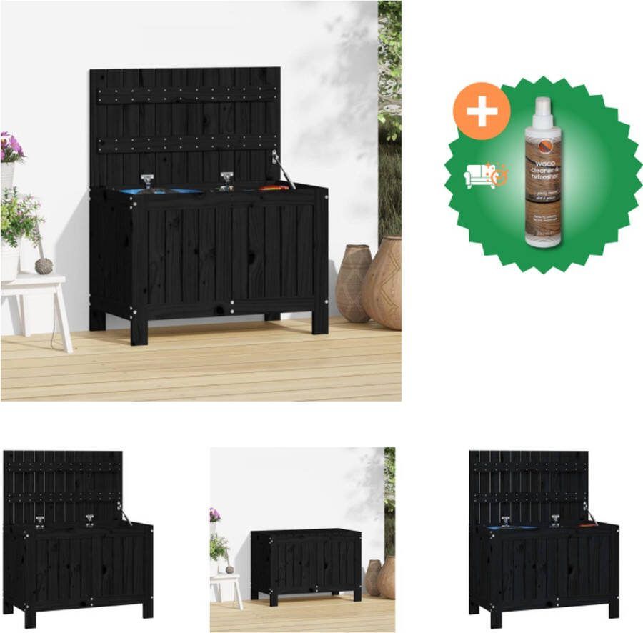 VidaXL Houten Tuinbox 76 x 42.5 x 54 cm Massief Grenenhout Zwart Opberger Inclusief Houtreiniger en verfrisser