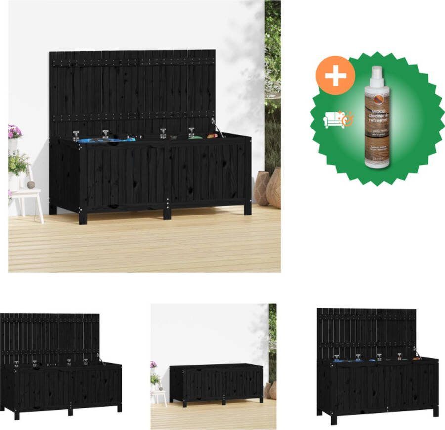 VidaXL Tuinbox Bonito Massief grenenhout 147 x 68 x 64 cm Zwart Opberger Inclusief Houtreiniger en verfrisser