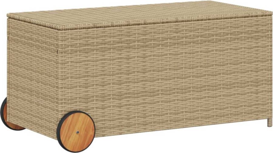 VidaXL Tuinbox met wielen 190 L poly rattan gemengd beige