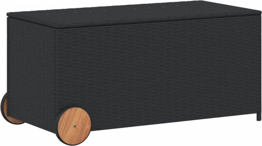 VidaXL Tuinbox met wielen 190 L poly rattan zwart