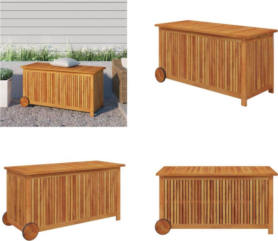 VidaXL Tuinbox met wieltjes 113x50x58 cm massief acaciahout Tuinbox Tuinboxen Opbergbox Tuinopbergbox