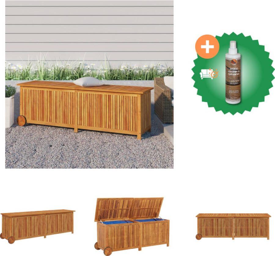 VidaXL Tuinbox Massief Acaciahout Waterbestendige Binnenzak Wielen en Handvat 150x50x58 cm Opberger Inclusief Houtreiniger en verfrisser
