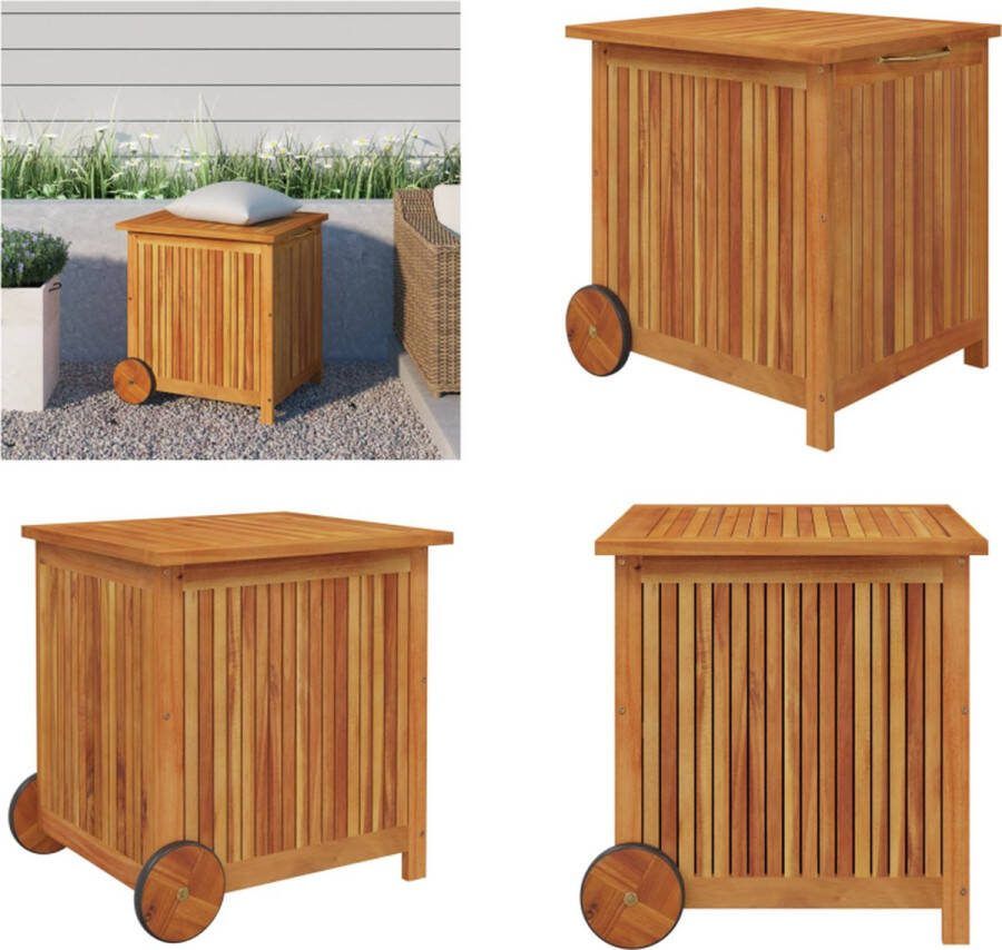 VidaXL Tuinbox met wieltjes 60x50x58 cm massief acaciahout Tuinbox Tuinboxen Opbergbox Tuinopbergbox