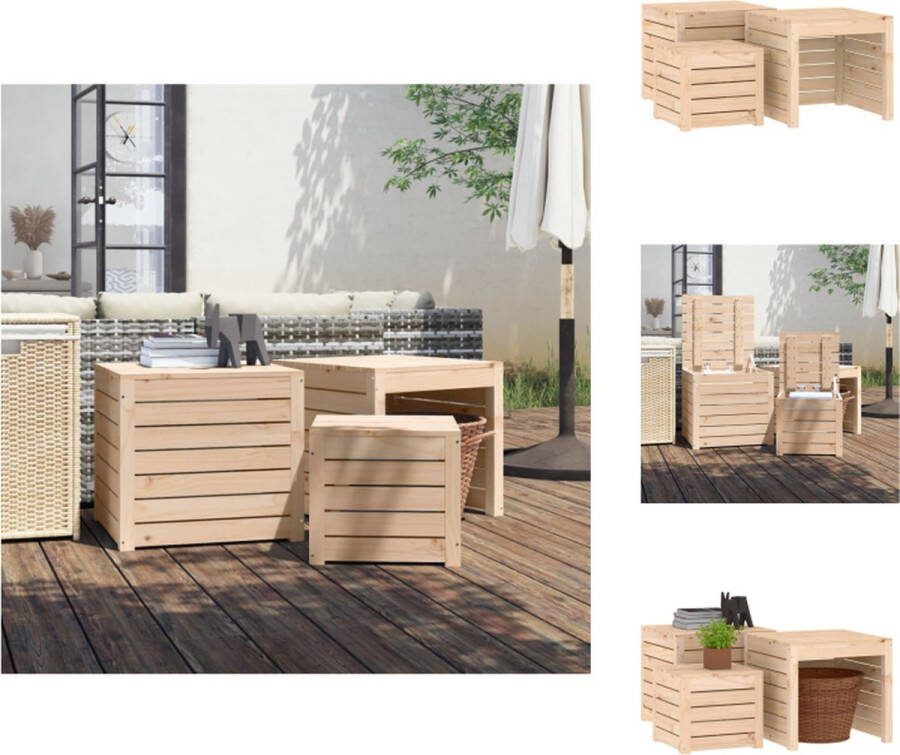 VidaXL Tuinbox Set Grenenhout Opbergruimte 38x38x34cm 50.5x50.5x46.5cm Onbehandeld Opberger