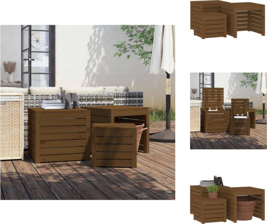VidaXL Tuinboxset Grenenhout Honingbruin 38x38x34cm 50.5x50.5x46.5cm Opbergtafel Opberger