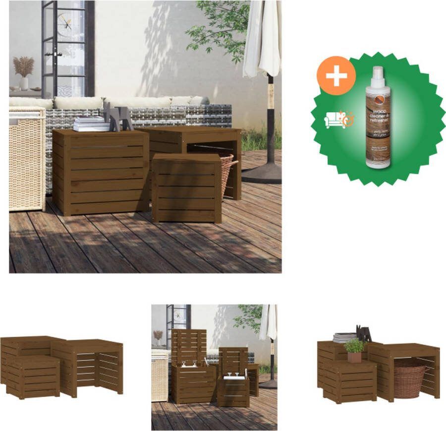 VidaXL Tuinboxset Grenenhout Honingbruin 38x38x34cm 50.5x50.5x46.5cm Opbergtafel Opberger Inclusief Houtreiniger en verfrisser