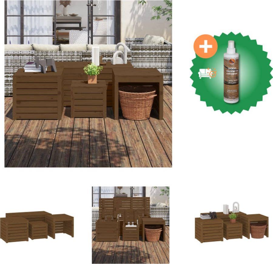 VidaXL Tuinboxset Grenenhouten opbergruimte Honingbruin Verschillende afmetingen Met praktisch deksel Montage vereist Opberger Inclusief Houtreiniger en verfrisser