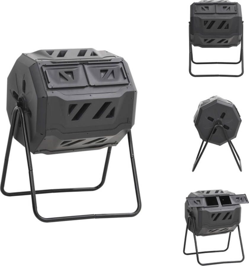 VidaXL Tuincompostbak 160L 73 x 64 x 95 cm Efficiënte ventilatie 360 graden draaibaar 2 aparte kamers Kunststof Compostbak