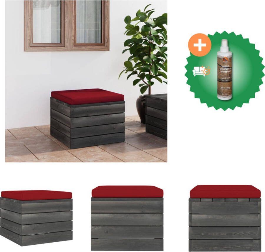 VidaXL Hocker Rustieke Voetenbank 60 x 60 x 41.5 cm Massief Grenenhout Wijnrood Kussen Tuinbank Inclusief Houtreiniger en verfrisser