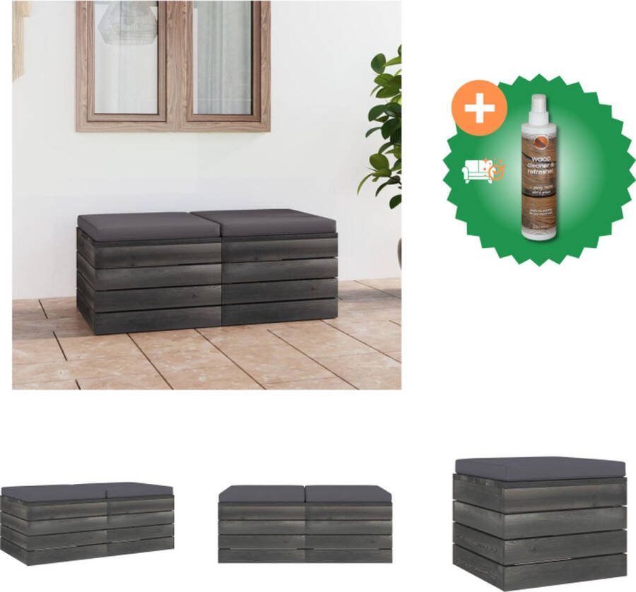 VidaXL Tuinhocker Pallet 60 x 60 x 41.5 cm Antraciet kussen Massief grenenhout Inclusief 2 hockers en 2 zitkussens Tuinbank Inclusief Houtreiniger en verfrisser