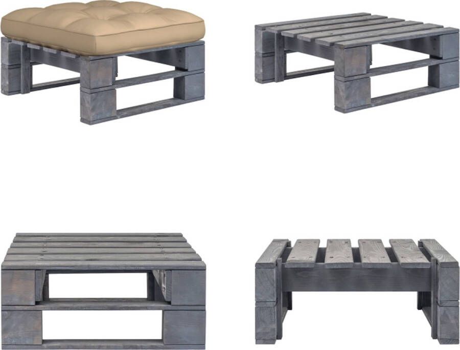 VidaXL Tuinhocker pallet geïmpregneerd grenenhout grijs Poef Poefs Poefen Pallet Poef