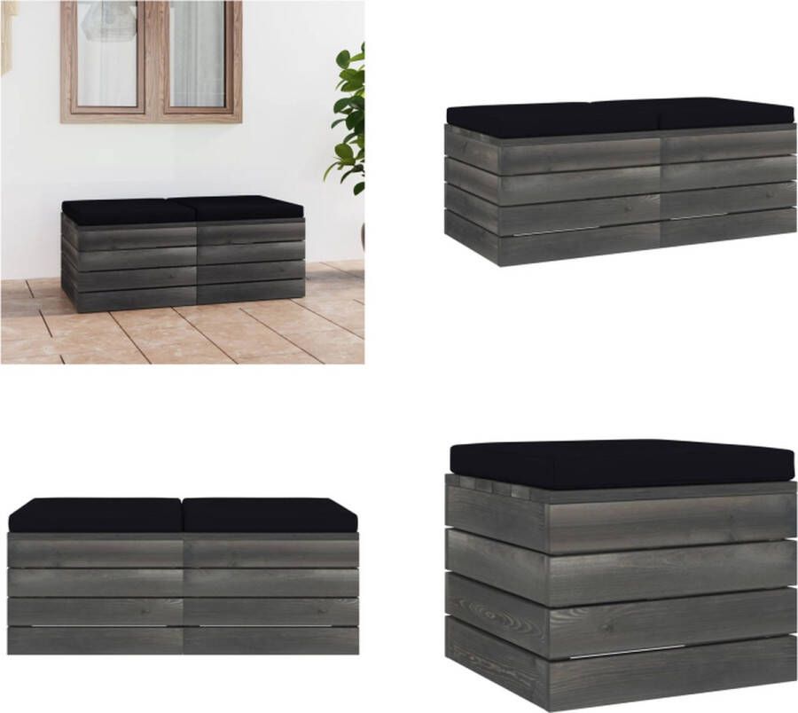 VidaXL Tuinhockers 2 st met kussens pallet massief grenenhout Poef Poefs Poefen Pallet Poef