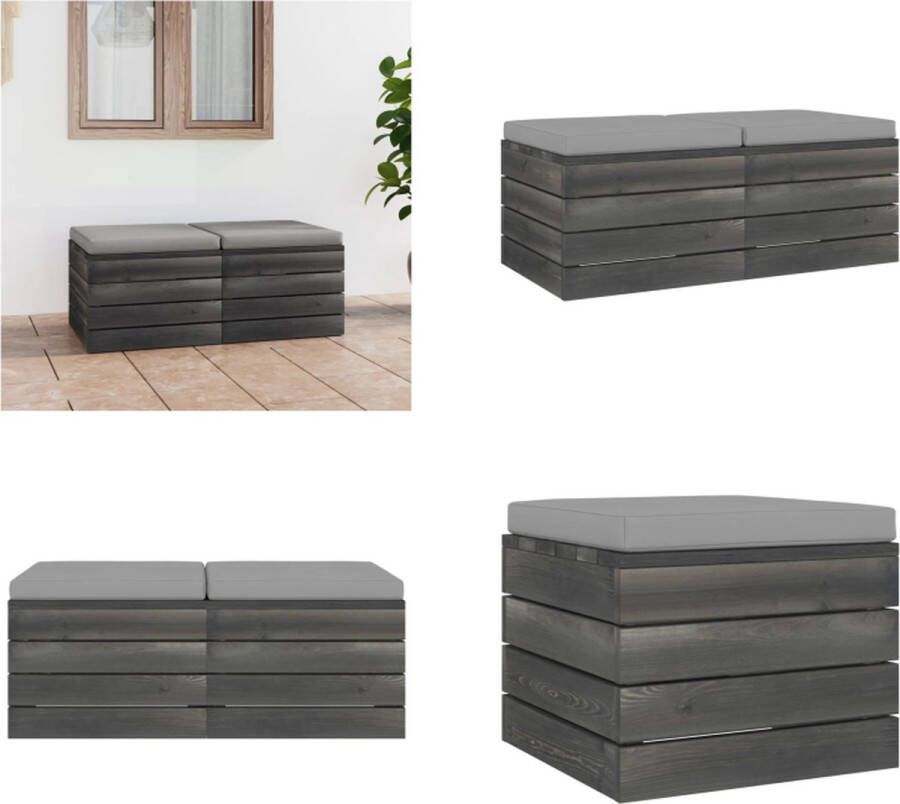 VidaXL Tuinhockers 2 st met kussens pallet massief grenenhout Poef Poefs Poefen Pallet Poef