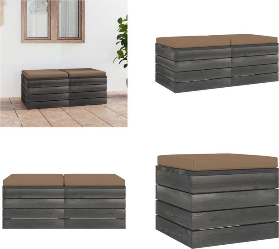 VidaXL Tuinhockers 2 st met kussens pallet massief grenenhout Poef Poefs Poefen Pallet Poef