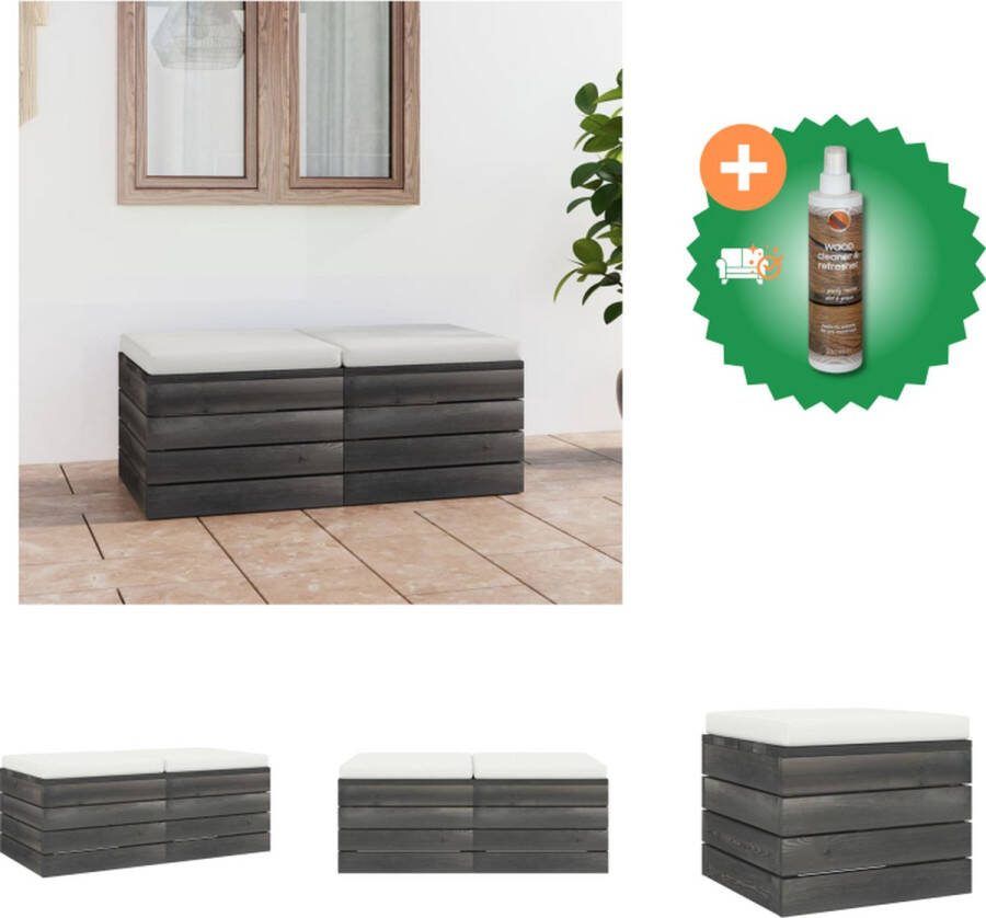 VidaXL Hocker 60 x 60 x 41.5 cm Crèmewit kussen Massief grenenhout Inclusief 2 hockers en 2 zitkussens Tuinbank Inclusief Houtreiniger en verfrisser