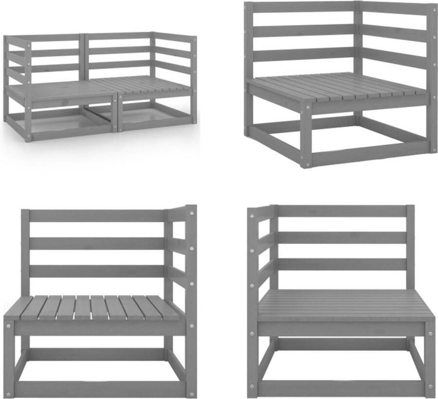 VidaXL Tuinhoekbank 2 st massief grenenhout grijs Palletbank Palletbanken Pallethoekbank Pallethoekbanken
