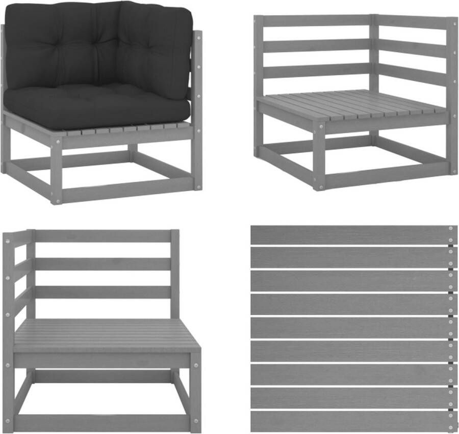 VidaXL Tuinhoekbank met antracietkleurige kussens massief grenenhout Palletbank Palletbanken Pallethoekbank Pallethoekbanken
