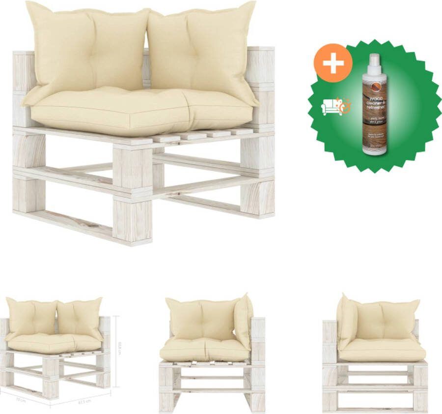 VidaXL Pallet Hoekbank Grenenhout 70 x 67.5 x 60.8 cm Crème en wit Geschikt voor buiten en binnen Loungebank Inclusief Houtreiniger en verfrisser