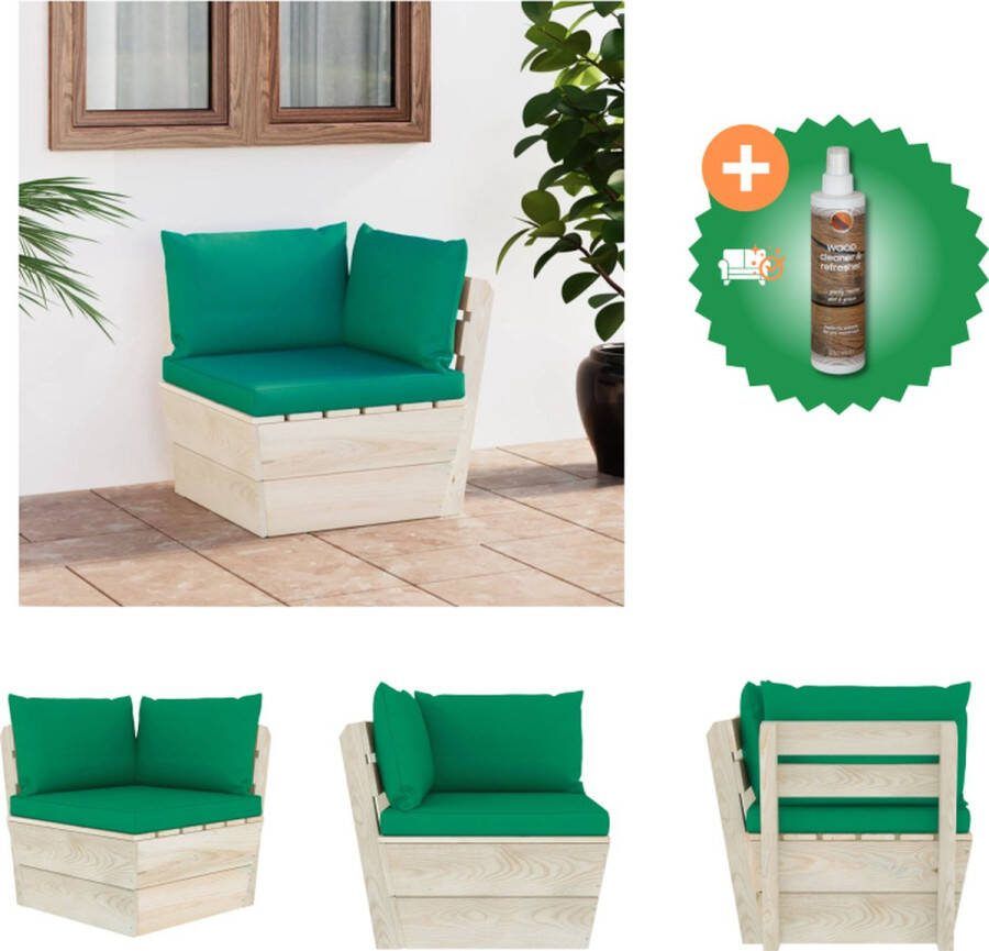 VidaXL Hoekbank Pallet 60x60x65 cm Groen Kussen Geïmpregneerd Vurenhout Montage Vereist Inclusief Kussens Tuinbank Inclusief Houtreiniger en verfrisser