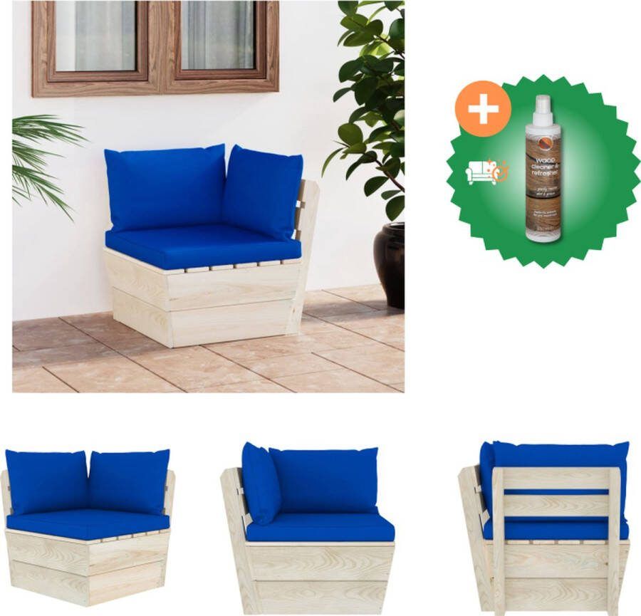 VidaXL Hoekbank Pallet 60x60x65 cm Blauw Geïmpregneerd vurenhout Polyester Tuinbank Inclusief Houtreiniger en verfrisser