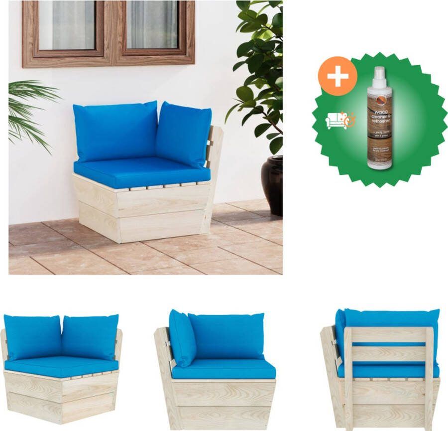 VidaXL Hoekbank Pallet 60x60x65 cm Lichtblauw Geïmpregneerd vurenhout en stof Tuinbank Inclusief Houtreiniger en verfrisser