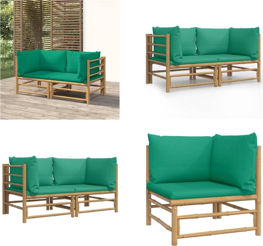 VidaXL Tuinhoekbanken 2 st met kussens bamboe groen Tuinhoekbank Tuinhoekbanken Hoekbank Tuinbank