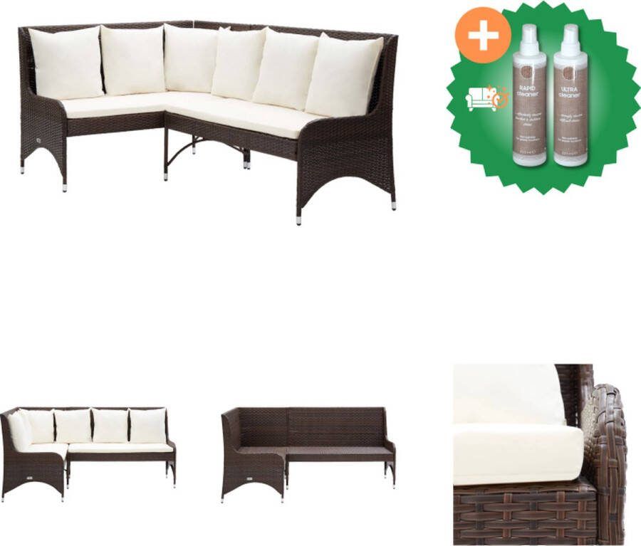 VidaXL Hoekbank PE Rattan 130 x 62 x 90 cm Bruin Incl Kussens Loungebank Inclusief Onderhoudsset