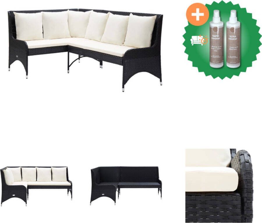 VidaXL Tuinbank Hoekbank PE rattan 130 x 62 x 90 cm Zwart Crèmewit Loungebank Inclusief Onderhoudsset