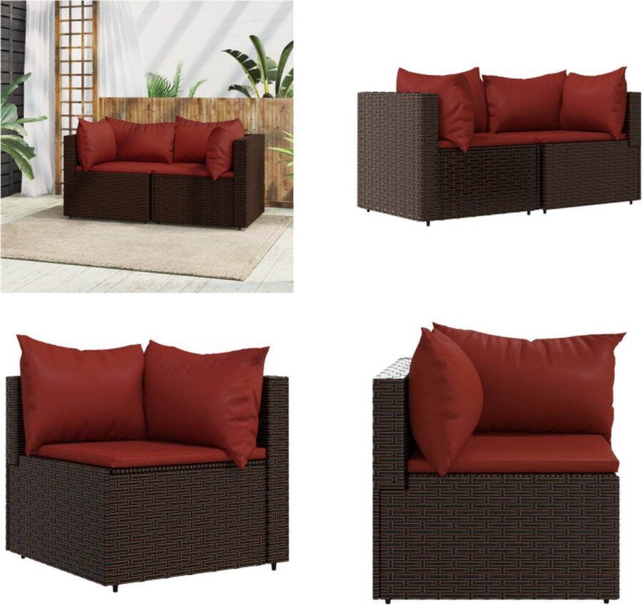 VidaXL Tuinhoekbanken met kussens 2 st poly rattan bruin Hoekbank Hoekbanken Sectionele Hoekbank Tuinbank