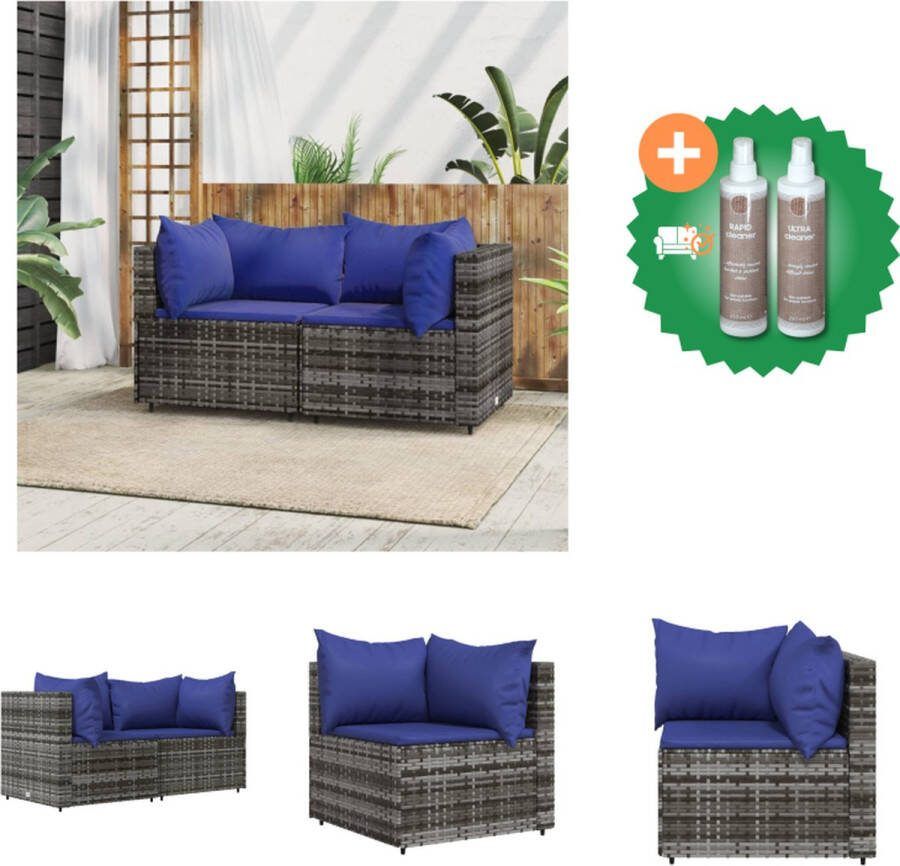 VidaXL Tuinhoekbanken Grijs PE rattan Gepoedercoat staal 63x63x57.5cm Verstelbare poten Loungebank Inclusief Onderhoudsset
