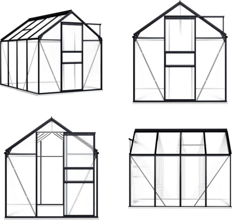 VidaXL Tuinkas met basisframe 4-75 m² aluminium antracietkleurig Kas Kassen Broeikas Broeikassen