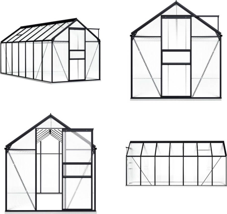 VidaXL Tuinkas met basisframe 8-17 m³ aluminium antracietkleurig Kas Kassen Broeikas Broeikassen
