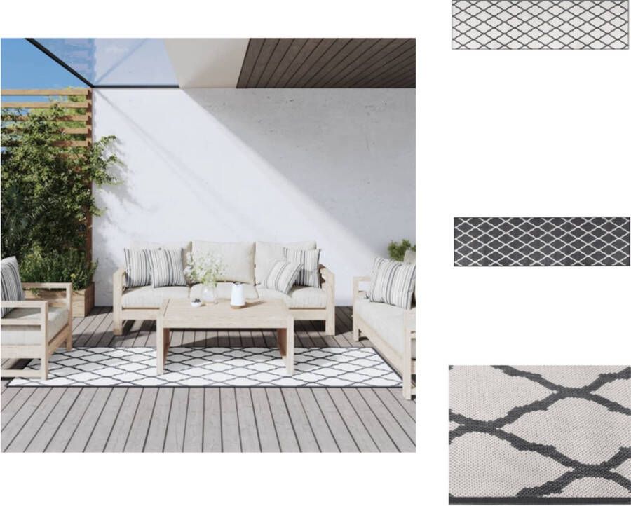 VidaXL Tuinkleed Buitenkleden Afmeting 80 x 250 cm Omkeerbaar Duurzaam polypropeen Geschikt voor binnen en buiten Grijs en wit Waterafstotend Buitenkeuken