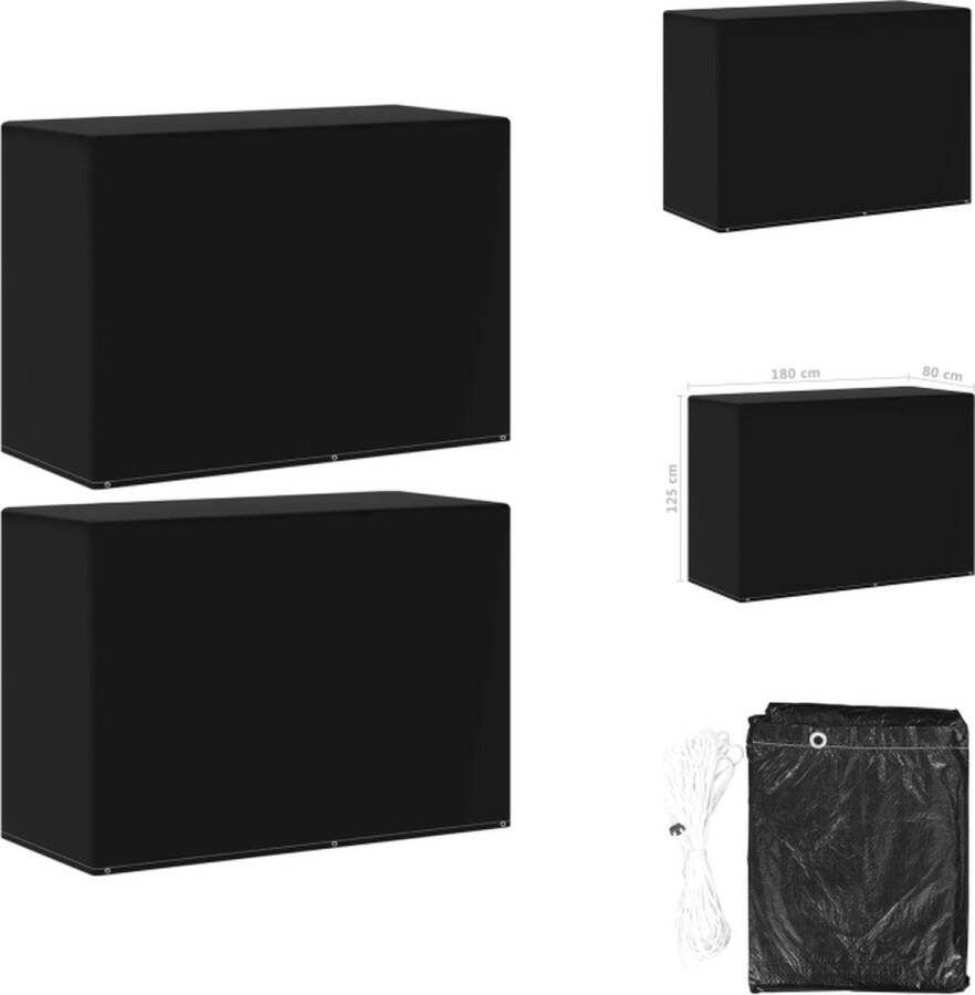 VidaXL Tuinmeubelhoesset Zwart 180 x 80 x 125 cm Water- en uv-bestendig 2x Afdekking Tuinmeubelhoes