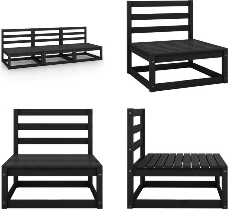 VidaXL Tuinmiddenbank 3 st massief grenenhout zwart Middenbank Middenbanken Houten Middenbank Houten Middenbanken