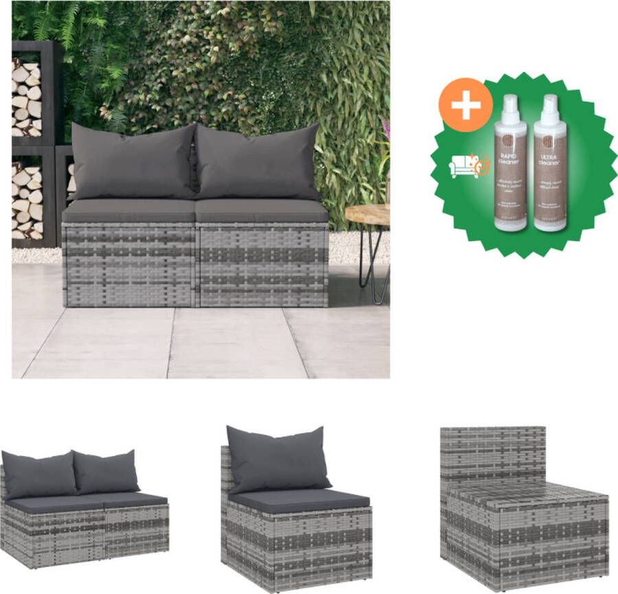 VidaXL Middenbank Grijs PE rattan en Gepoedercoat Staal 54 x 63 x 60.5 cm Inclusief Kussens Loungebank Inclusief Onderhoudsset