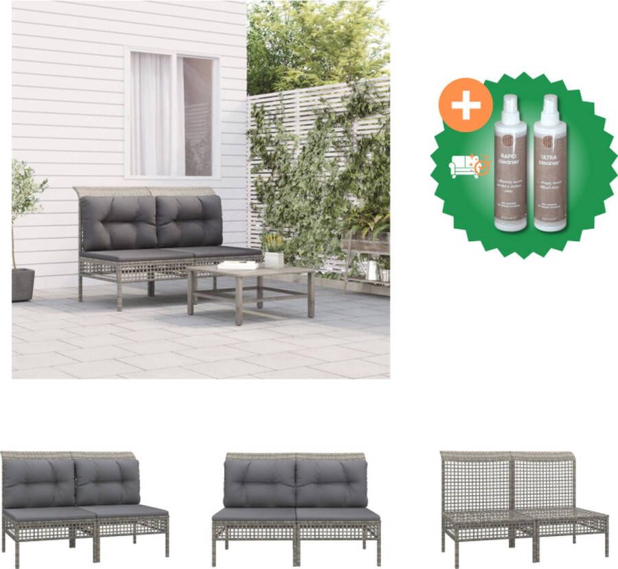 VidaXL Tuinmiddenbanken grijs 55 x 65 x 75 cm weerbestendig PE-rattan stevig stalen frame comfortabele zitervaring modulair ontwerp incl 2 zitkussens en 2 rugkussens Tuinset Inclusief Onderhoudsset