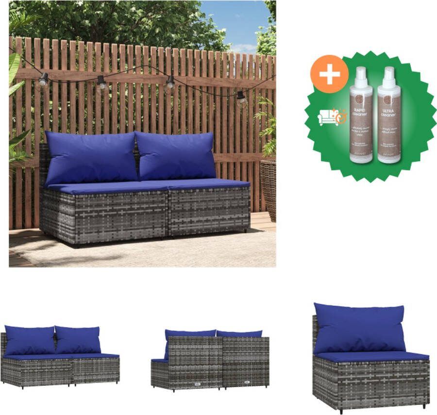 VidaXL Tuinmiddenbanken grijs 63x63x57.5 cm stoel met kussens PE rattan gepoedercoat staal Loungebank Inclusief Onderhoudsset
