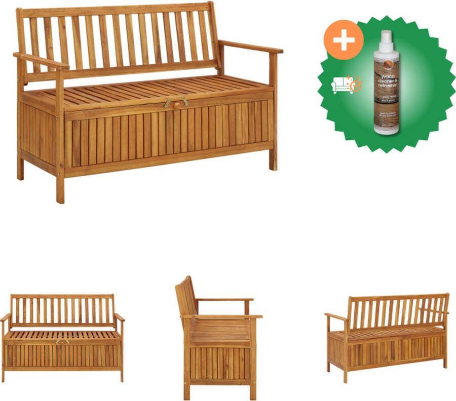 VidaXL Opbergbank Massief acaciahout 120 x 63 x 84 cm Met opbergruimte Tuinbank Inclusief Houtreiniger en verfrisser
