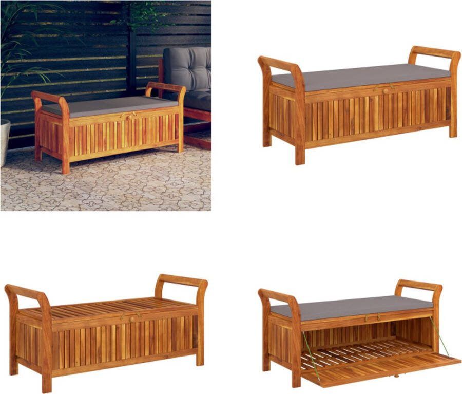VidaXL Tuinopbergbank met kussen 126 cm massief acaciahout Tuinopbergbank Tuinopbergbanken Opbergbank Opbergbankje