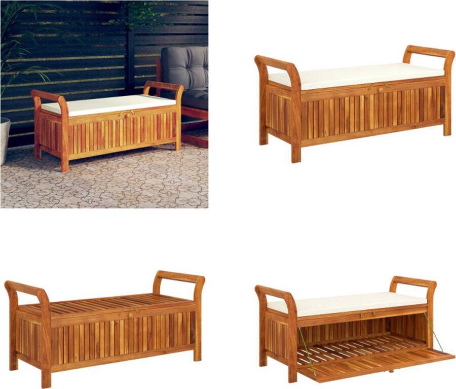 VidaXL Tuinopbergbank met kussen 126 cm massief acaciahout Tuinopbergbank Tuinopbergbanken Opbergbank Opbergbankje