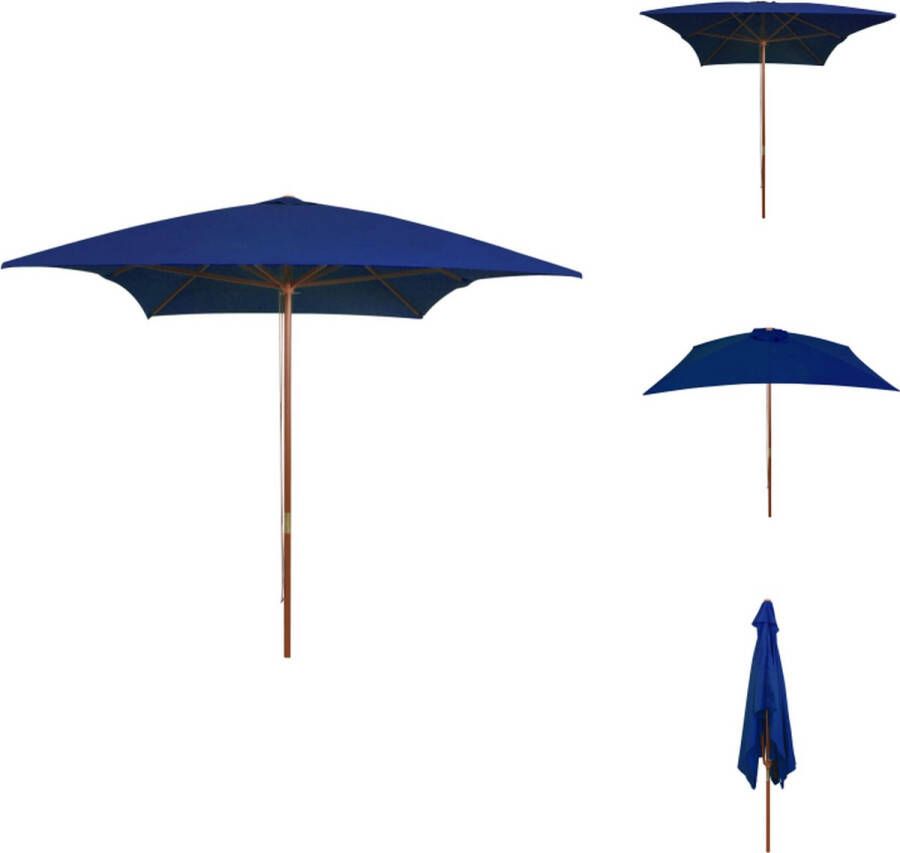 VidaXL Tuinparasol Hout 200 x 300 x 250 cm Blauw UV-beschermend Polyester 38 mm paaldiameter Parasol